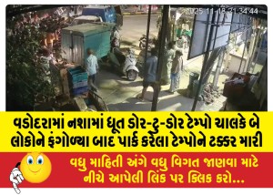 વડોદરામાં નશામાં ધૂત ડોર-ટુ-ડોર ટેમ્પો ચાલકે બે લોકોને ફંગોળ્યા બાદ પાર્ક કરેલા ટેમ્પોને ટક્કર મારી