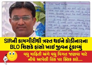 SIRની કામગીરીથી ત્રસ્ત થઇને કોડીનારના BLO શિક્ષકે ફાંસો ખાઇ જીવન ટૂંકાવ્યું