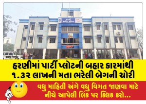 હરણીમાં પાર્ટી પ્લોટની બહાર કારમાંથી ૧.૩૨ લાખની મતા ભરેલી બેગની ચોરી