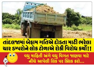 તાંદલજામાં બેફામ ગતિએ દોડતા માટી ભરેલા ચાર ડમ્પરોને લોક ટોળાએ રોકી વિરોધ કર્યો