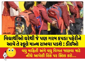 વિદ્યાર્થીઓ ઘરેથી જે પણ ગરમ કપડા પહેરીને આવે તે સ્કૂલે માન્ય રાખવા પડશેે : ડીઈઓ
