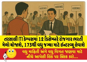 તરસાલી ITI કેમ્પસમાં 12 ડિસેમ્બરે રોજગાર ભરતી મેળો યોજાશે, 173થી વધુ જગ્યા માટે ઇન્ટરવ્યૂ લેવાશે