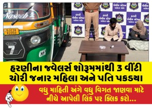 હરણીના જ્વેલર્સ શોરૂમમાંથી 3 વીંટી ચોરી જનાર મહિલા અને પતિ પકડયા