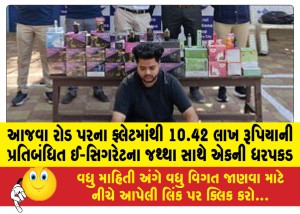 આજવા રોડ પરના ફ્લેટમાંથી 10.42 લાખ રૂપિયાની પ્રતિબંધિત ઈ-સિગરેટના જથ્થા સાથે એકની ધરપકડ
