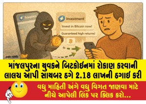 માંજલપુરના યુવકને બિટકોઇનમાં રોકાણ કરવાની લાલચ આપી સાયબર ઠગે 2.18 લાખની ઠગાઇ કરી