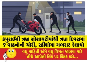 કપુરાઈની ત્રણ સોસાયટીમાંથી ત્રણ દિવસમાં 9 વાહનોની ચોરી, રહીશોમાં ગભરાટ ફેલાયો