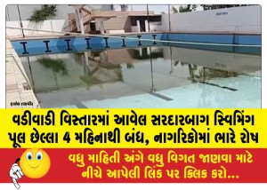 વડીવાડી વિસ્તારમાં આવેલ સરદારબાગ સ્વિમિંગ પૂલ છેલ્લા 4 મહિનાથી બંધ, નાગરિકોમાં ભારે રોષ