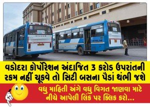 વડોદરા કોર્પોરેશન અંદાજિત 3 કરોડ ઉપરાંતની રકમ નહીં ચૂકવે તો સિટી બસના પૈડાં થંભી જશે