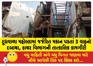 દૂધવાળા મહોલ્લામાં જર્જરિત મકાન પડતાં 3 વાહનો દબાયા, ફાયર વિભાગની તાત્કાલિક કામગીરી