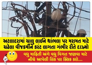 અટલાદરામાં ચાલુ લાઈને થાંભલા પર મરામત માટે ચઢેલા વીજકર્મીને કરંટ લાગતા ગંભીર રીતે દાઝ્યો