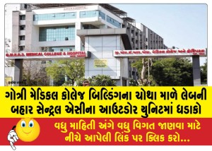 ગોત્રી મેડિકલ કોલેજ બિલ્ડિંગના ચોથા માળે લેબની બહાર સેન્ટ્રલ એસીના આઉટડોર યુનિટમાં ધડાકો