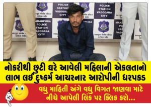 MailVadodara.com - Accused-arrested-for-raping-woman-who-took-advantage-of-her-loneliness-after-returning-home-from-work