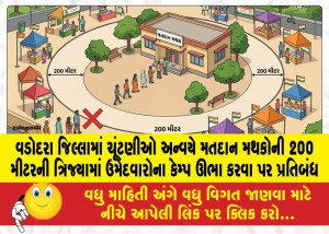 વડોદરા જિલ્લામાં ચૂંટણીઓ અન્વયે મતદાન મથકોની 200 મીટરની ત્રિજ્યામાં ઉમેદવારોના કેમ્પ ઊભા કરવા પર પ્રતિબંધ