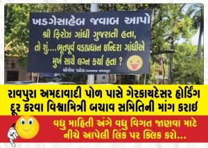 રાવપુરા અમદાવાદી પોળ પાસે ગેરકાયદેસર હોર્ડિંગ દૂર કરવા વિશ્વામિત્રી બચાવ સમિતિની માંગ કરાઇ