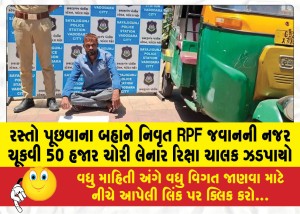રસ્તો પૂછવાના બહાને નિવૃત RPF જવાનની નજર ચૂકવી 50 હજાર ચોરી લેનાર રિક્ષા ચાલક ઝડપાયો