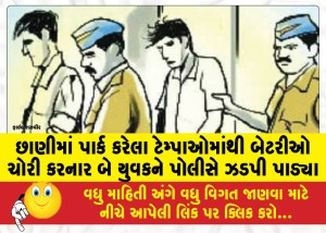 છાણીમાં પાર્ક કરેલા ટેમ્પાઓમાંથી બેટરીઓ ચોરી કરનાર બે યુવકને પોલીસે ઝડપી પાડ્યા