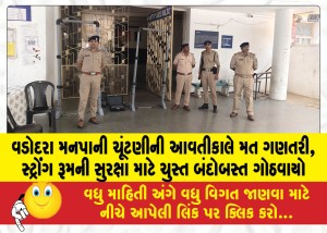 વડોદરા મનપાની ચૂંટણીની આવતીકાલે મત ગણતરી, સ્ટ્રોંગ રૂમની સુરક્ષા માટે ચુસ્ત બંદોબસ્ત ગોઠવાયો