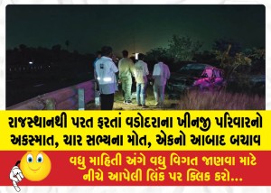 રાજસ્થાનથી પરત ફરતાં વડોદરાના ખીનજી પરિવારનો અકસ્માત, ચાર સભ્યના મોત, એકનો આબાદ બચાવ