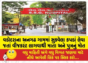 વડોદરાના અનગઢ ગામમાં સુકવેલા કપડાં લેવા જતાં વીજકરંટ લાગવાથી માતા અને પુત્રનું મોત