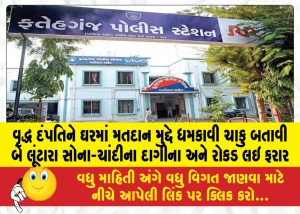 વૃદ્ધ દંપતિને ઘરમાં મતદાન મુદ્દે ધમકાવી ચાકુ બતાવી બે લૂંટારા સોના-ચાંદીના દાગીના અને રોકડ લઇ ફરાર
