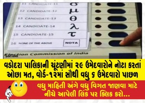 વડોદરા પાલિકાની ચૂંટણીમાં ૨૯ ઉમેદવારોને નોટા કરતાં ઓછા મત, વોર્ડ-૧૨માં સૌથી વધુ ૬ ઉમેદવારો પાછળ
