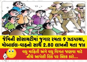 જૈમિની સોસાયટીમાં જુગાર રમતા 9 ઝડપાયા, મોબાઇલ-વાહનો સાથે 2.80 લાખની મતા જપ્ત