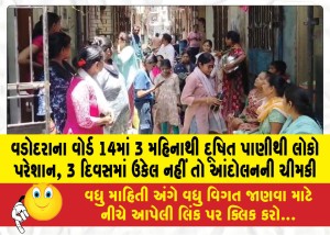 વડોદરાના વોર્ડ 14માં 3 મહિનાથી દૂષિત પાણીથી લોકો પરેશાન, 3 દિવસમાં ઉકેલ નહીં તો આંદોલનની ચીમકી