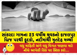 સાંકરદા ગામના 23 વર્ષીય યુવકનો ફાજલપુર બ્રિજ પરથી કૂદકો, નદીમાંથી મૃતદેહ મળ્યો
