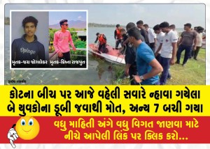 કોટના બીચ પર આજે વહેલી સવારે ન્હાવા ગયેલા બે યુવકોના ડૂબી જવાથી મોત, અન્ય 7 બચી ગયા