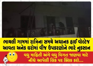 ભાયલી ગામમાં રાત્રિના સમયે અચાનક હાઈ વોલ્ટેજ આવતા અનેક ઘરોમાં વીજ ઉપકરણોને ભારે નુકસાન