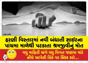 હરણી વિસ્તારમાં નવી બંધાતી સાઇટના પાંચમા માળેથી પટકાતા શ્રમજીવીનું મોત