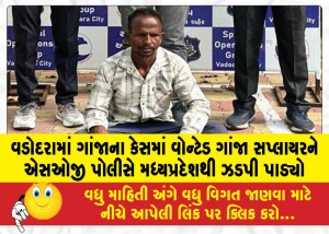 વડોદરામાં ગાંજાના કેસમાં વોન્ટેડ ગાંજા સપ્લાયરને એસઓજી પોલીસે મધ્યપ્રદેશથી ઝડપી પાડ્યો
