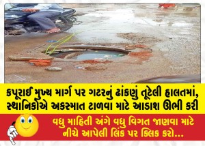 MailVadodara.com - The-drain-cover-on-the-Kapurai-main-road-was-broken-locals-erected-a-barrier-to-avoid-an-accident