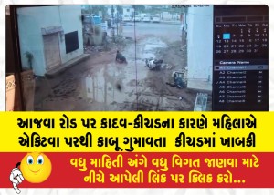 MailVadodara.com - A-woman-lost-control-of-her-Activa-due-to-mud-and-slush-on-Ajwa-Road-and-fell-into-the-muck