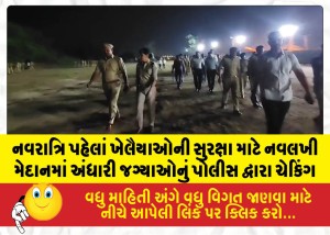 નવરાત્રિ પહેલાં ખેલૈયાઓની સુરક્ષા માટે નવલખી મેદાનમાં અંધારી જગ્યાઓનું પોલીસ દ્વારા ચેકિંગ
