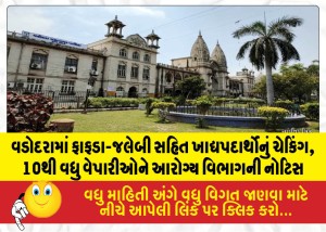 વડોદરામાં ફાફડા-જલેબી સહિત ખાદ્યપદાર્થોનું ચેકિંગ, 10થી વધુ વેપારીઓને આરોગ્ય વિભાગની નોટિસ